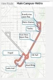 Map of the Main Campus to Tenleytown shuttle route.